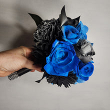 Load image into Gallery viewer, Malibu Blue Black Silver Rose Sola Bridal Wedding Bouquet Accessories