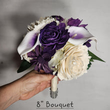 Load image into Gallery viewer, Eggplant Ivory Rose Calla Lily Sola Wood Bridal Wedding Bouquet Accessories