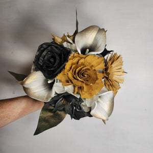 Antique Gold Black Rose Calla Lily Sola Wood Bridal Wedding Bouquet Accessories
