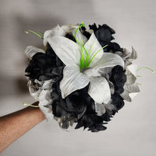 Load image into Gallery viewer, Black White Rose Tiger Lily Bridal Wedding Bouquet Accessories
