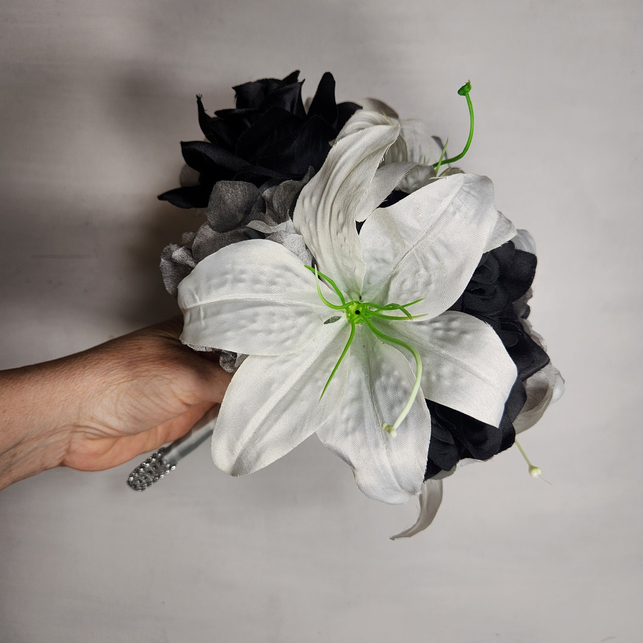tiger lily boutonniere Black White Rose Tiger Lily Bridal Wedding Bouquet Accessories – Bridal Wedding Bouquets