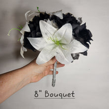 Load image into Gallery viewer, Black White Rose Tiger Lily Bridal Wedding Bouquet Accessories