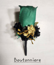 Load image into Gallery viewer, Emerald Green Black Gold White Rose Calla Lily Bridal Wedding Bouquet Accessories