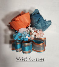 Load image into Gallery viewer, Orange Teal Rose Calla Lily Real Touch Bridal Wedding Bouquet Accessories