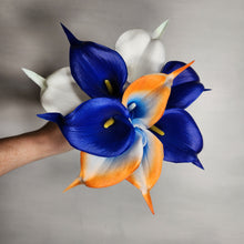 Load image into Gallery viewer, Orange Royal Blue Calla Lily Bridal Wedding Bouquet Accessories