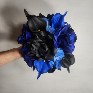 Royal Blue Black Rose Calla Lily Bridal Wedding Bouquet Accessories