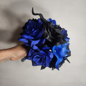 Royal Blue Black Rose Calla Lily Bridal Wedding Bouquet Accessories