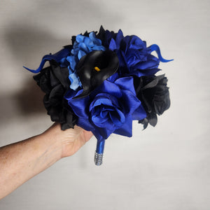 Royal Blue Black Rose Calla Lily Bridal Wedding Bouquet Accessories