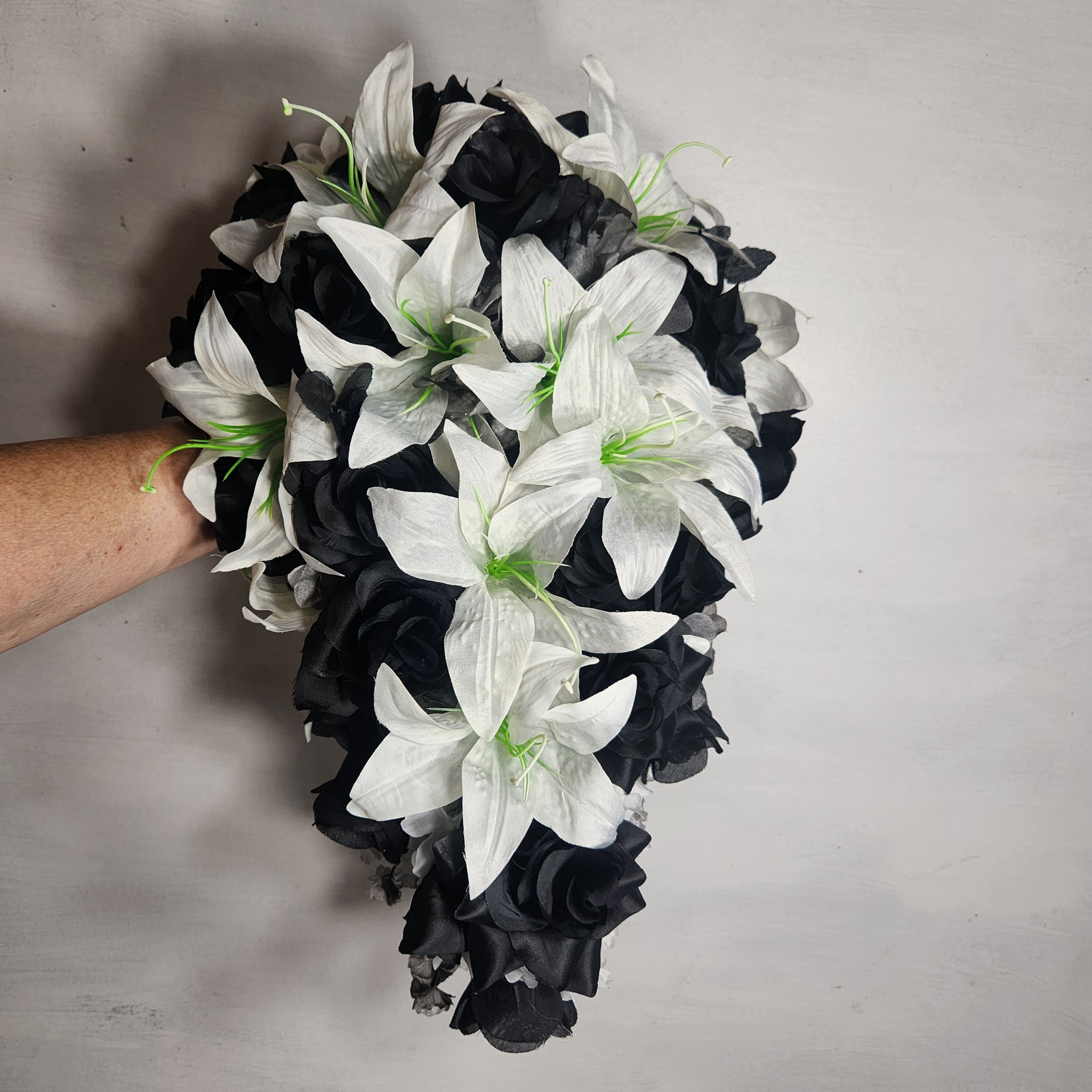 white lilies and roses bouquet Black White Rose Tiger Lily Bridal Wedding Bouquet Accessories – Bridal Wedding Bouquets