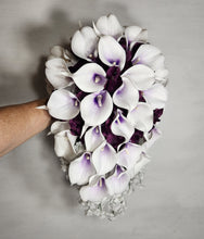 Load image into Gallery viewer, Eggplant White Hydrangea Calla Lily Bridal Wedding Bouquet Accessories