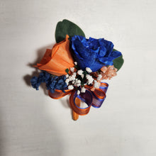 Load image into Gallery viewer, Orange Royal Blue Rose Calla Lily Sola Wood Bridal Wedding Bouquet Accessories