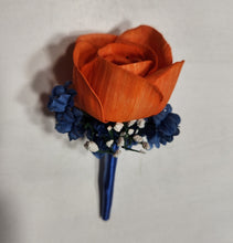 Load image into Gallery viewer, Orange Royal Blue Rose Calla Lily Sola Wood Bridal Wedding Bouquet Accessories