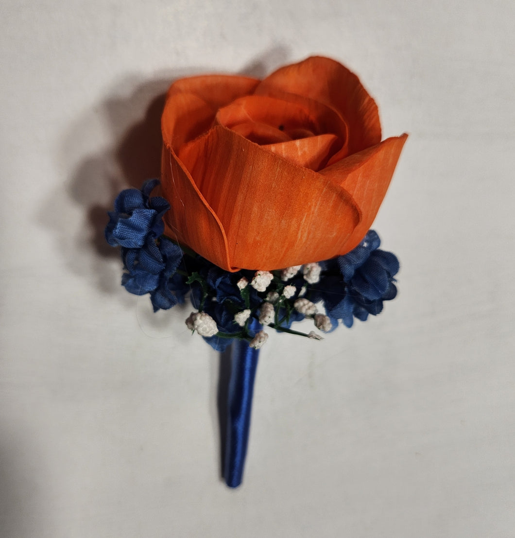 Orange Royal Blue Rose Calla Lily Sola Wood Bridal Wedding Bouquet Accessories