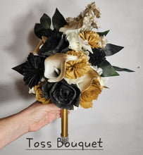 Load image into Gallery viewer, Gold Black Rose Calla Lily Sola Wood Bridal Wedding Bouquet Accessories