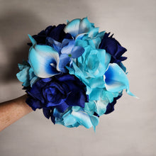 Load image into Gallery viewer, Turquoise Royal Blue Rose Calla Lily Bridal Wedding Bouquet Accessories