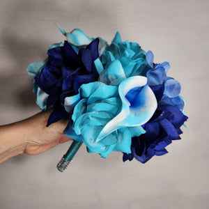 Turquoise Royal Blue Rose Calla Lily Bridal Wedding Bouquet Accessories