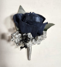 Load image into Gallery viewer, Navy Blue Black Silver Rose Calla Lily Real Touch Bridal Wedding Bouquet Accessories