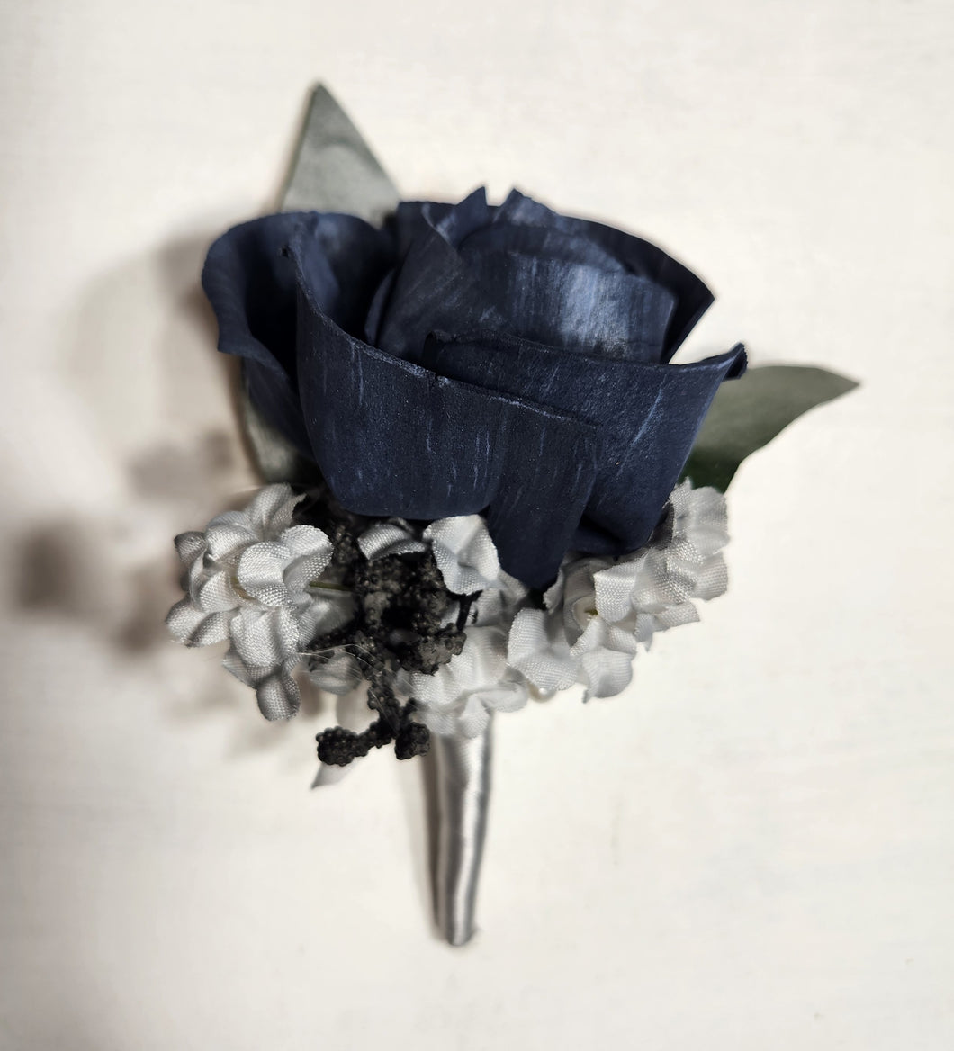 Navy Blue Black Silver Rose Calla Lily Real Touch Bridal Wedding Bouquet Accessories