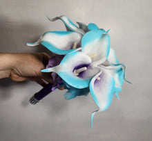 Load image into Gallery viewer, Purple Turquoise Calla Lily Bridal Wedding Bouquet Accessories