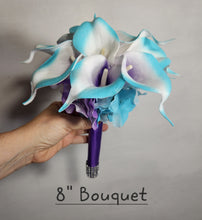 Load image into Gallery viewer, Purple Turquoise Calla Lily Bridal Wedding Bouquet Accessories