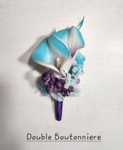 Load image into Gallery viewer, Purple Turquoise Calla Lily Bridal Wedding Bouquet Accessories