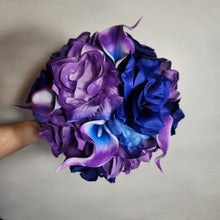 Load image into Gallery viewer, Light Purple Royal Blue Rose Calla Lily Bridal Wedding Bouquet Accessories