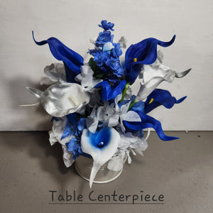 Royal Blue Silver Calla Lily Bridal Wedding Bouquet Accessories