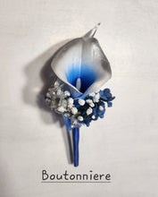 Load image into Gallery viewer, Royal Blue Silver Calla Lily Bridal Wedding Bouquet Accessories