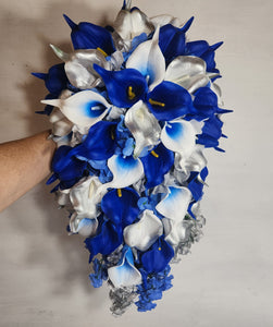 Royal Blue Silver Calla Lily Bridal Wedding Bouquet Accessories