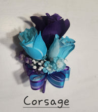 Load image into Gallery viewer, Purple Turquoise Rose Calla Lily Bridal Wedding Bouquet Accessories