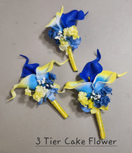 Load image into Gallery viewer, Yellow Royal Blue Calla Lily Bridal Wedding Bouquet Accessories