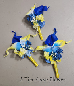 Yellow Royal Blue Calla Lily Bridal Wedding Bouquet Accessories