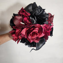 Load image into Gallery viewer, Burgundy Black Rose Calla Lily Bridal Wedding Bouquet Accessories