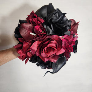 Burgundy Black Rose Calla Lily Bridal Wedding Bouquet Accessories