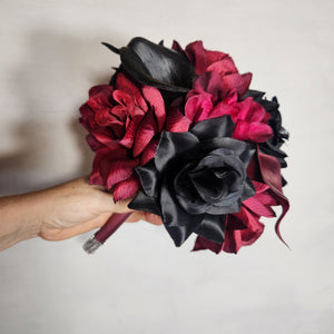 Burgundy Black Rose Calla Lily Bridal Wedding Bouquet Accessories