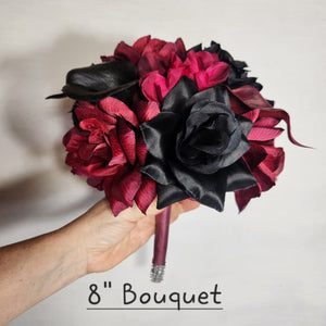 Burgundy Black Rose Calla Lily Bridal Wedding Bouquet Accessories