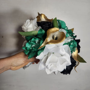 Emerald Green Black Gold White Rose Calla Lily Bridal Wedding Bouquet Accessories