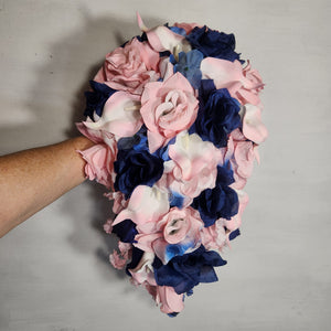 Pink Navy Blue Rose Calla Lily Bridal Wedding Bouquet Accessories