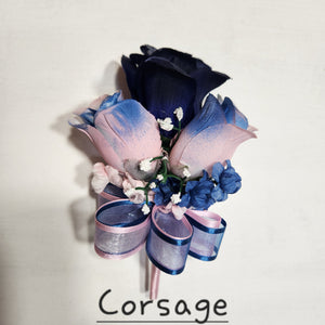 Pink Navy Blue Rose Calla Lily Bridal Wedding Bouquet Accessories