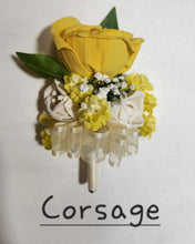 Load image into Gallery viewer, Yellow Ivory Rose Calla Lily Sola Wood Bridal Wedding Bouquet Accessories