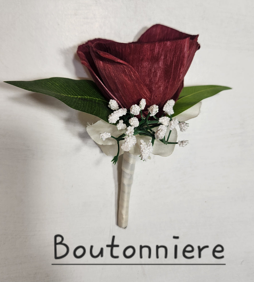 Burgundy Ivory Rose Calla Lily Sola Wood Bridal Wedding Bouquet Accessories