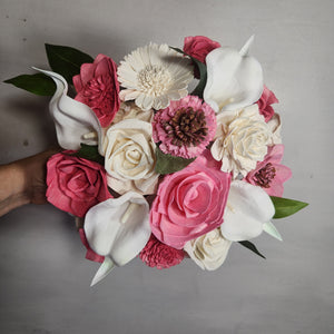 Pink Ivory Rose Calla Lily Real Touch Bridal Wedding Bouquet Accessories