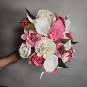 Pink Ivory Rose Calla Lily Real Touch Bridal Wedding Bouquet Accessories