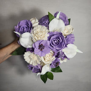 Lavender Ivory Rose Calla Lily Sola Wood Bridal Wedding Bouquet Accessories