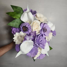 Load image into Gallery viewer, Lavender Ivory Rose Calla Lily Sola Wood Bridal Wedding Bouquet Accessories