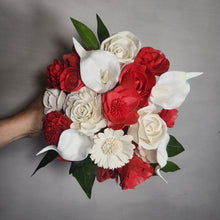 Load image into Gallery viewer, Red Ivory Rose Calla Lily Sola Wood Bridal Wedding Bouquet Accessories