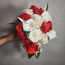 Load image into Gallery viewer, Red Ivory Rose Calla Lily Sola Wood Bridal Wedding Bouquet Accessories