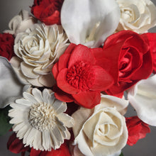 Load image into Gallery viewer, Red Ivory Rose Calla Lily Sola Wood Bridal Wedding Bouquet Accessories