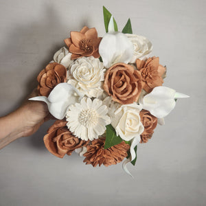 Rose Gold Ivory Rose Calla Lily Sola Wood Bridal Wedding Bouquet Accessories