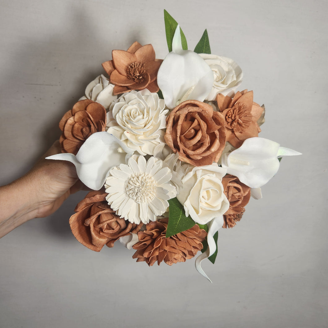 Rose Gold Ivory Rose Calla Lily Sola Wood Bridal Wedding Bouquet Accessories